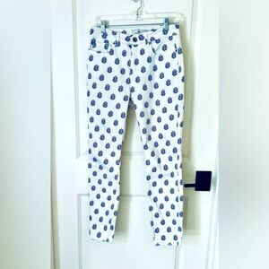 Vineyard Vines Jeans Womens 28 White Leaf Print High Rise Skinny Raw Hem…